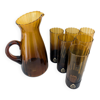 Amber blown glass orangeade set