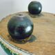 Old footrest, Napoleon 3, ball feet, antique style gilded embroidery fabric