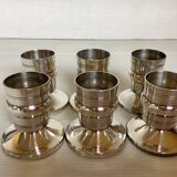 Six silver-plated metal candlesticks with punches