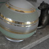 Art deco table lamp in marble and bronze dog figurine