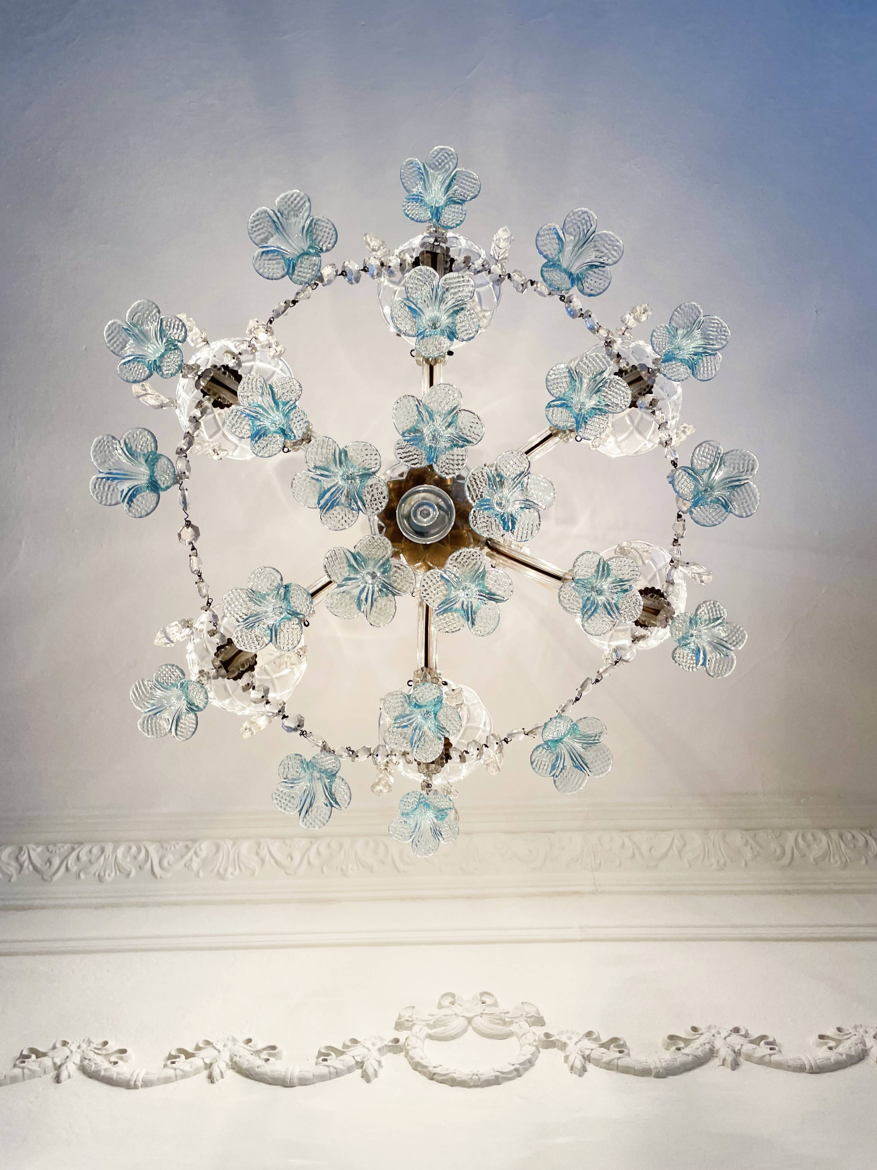 Marie-Thérèse chandelier in crystal and blue Murano glass