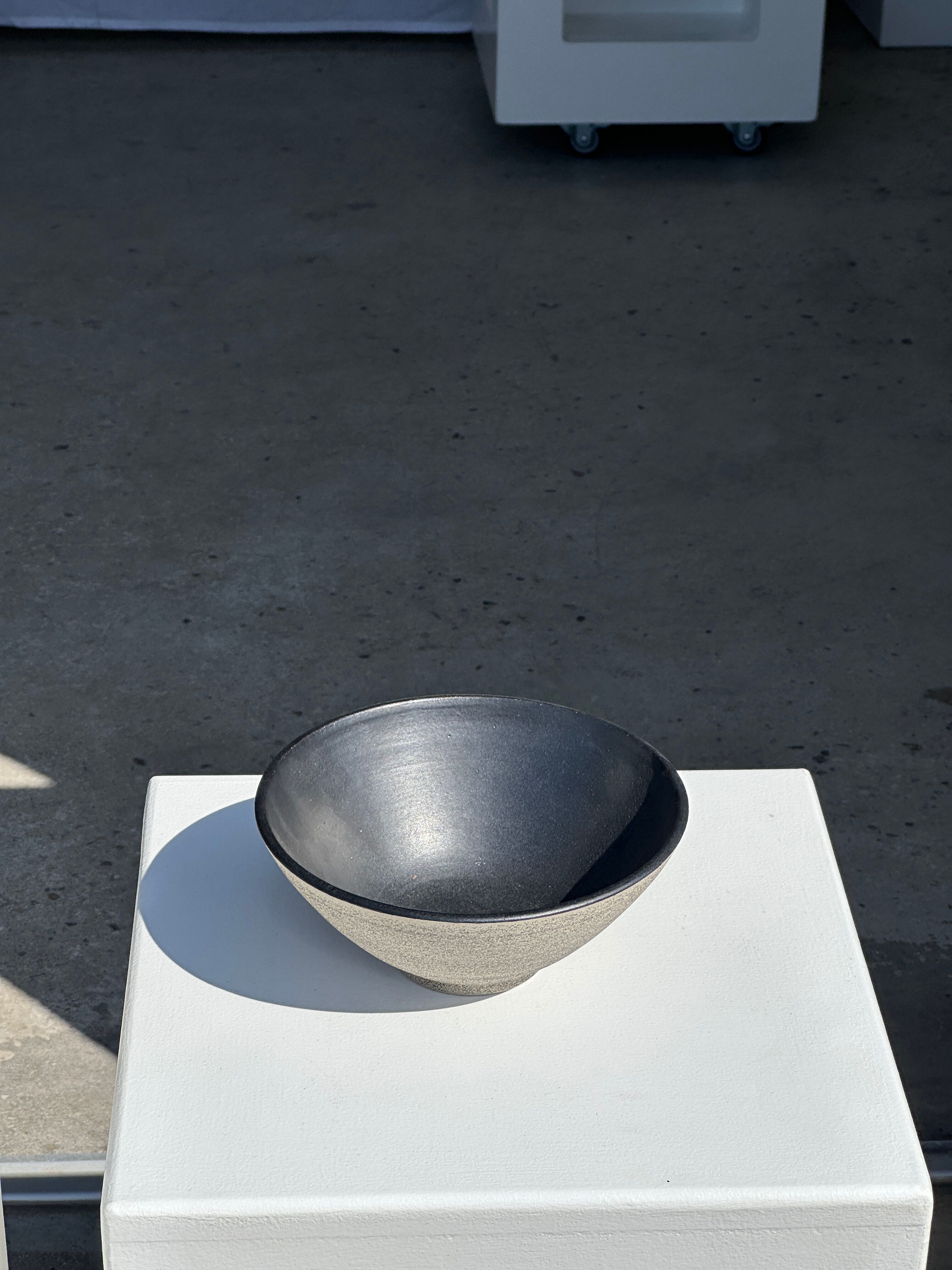 Duo of gray Indonesian ceramic bowls or salad bowls