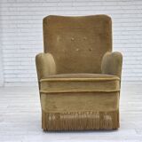 1970s, Danish highback back armchair, light green furniture velour.