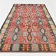 Tapis Kilim Vintage Rouge Motifs Géométriques Ethniques, 195x355 Cm