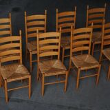 Set of 8 modern Italian dining chairs, beech with woven seats, 1960s.