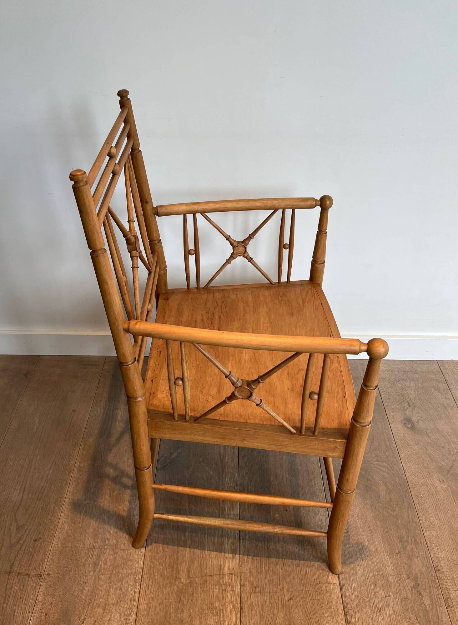 Vicario Armchair in Natural Wood Bamboo Style with Crossbars. Made in France.