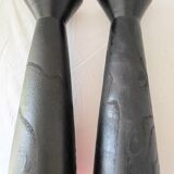 Pair of design black wooden candlesticks with its apparent veining