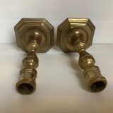 Pair of old brass polygon candlesticks