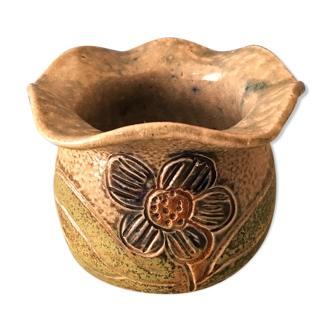 Corolla vase in stoneware with floral pattern