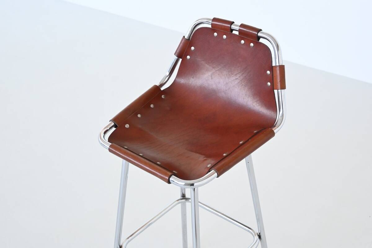 Charlotte Perriand bar stools in leather Les Arcs Ski Resort France 1960
