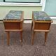 Set of 2 black white marble wood bedside tables with compass legs