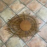 Miroir soleil ORTF en rotin. 80x60cm. 1960.