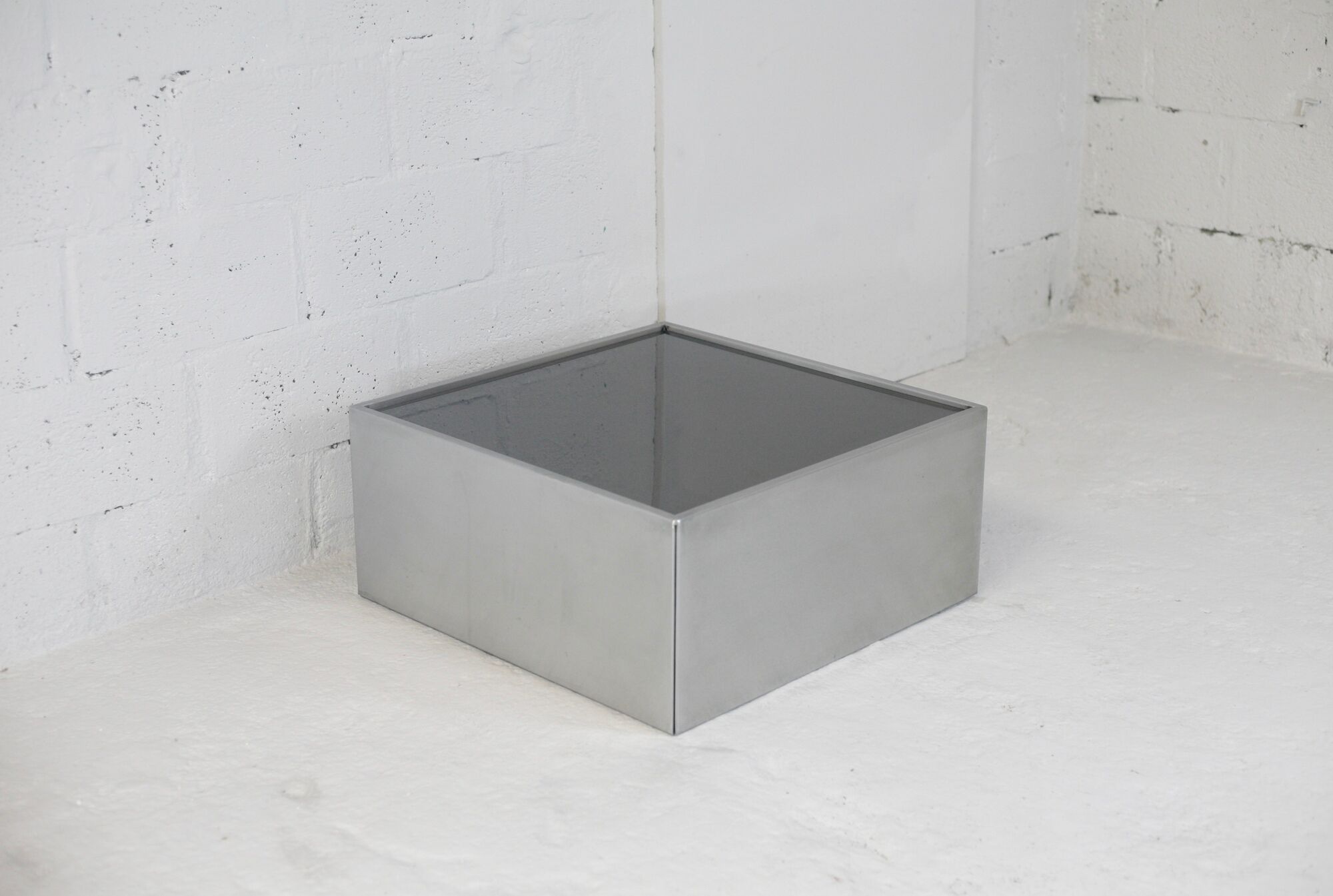 Steel coffee table and smoked glass, France, circa 1970