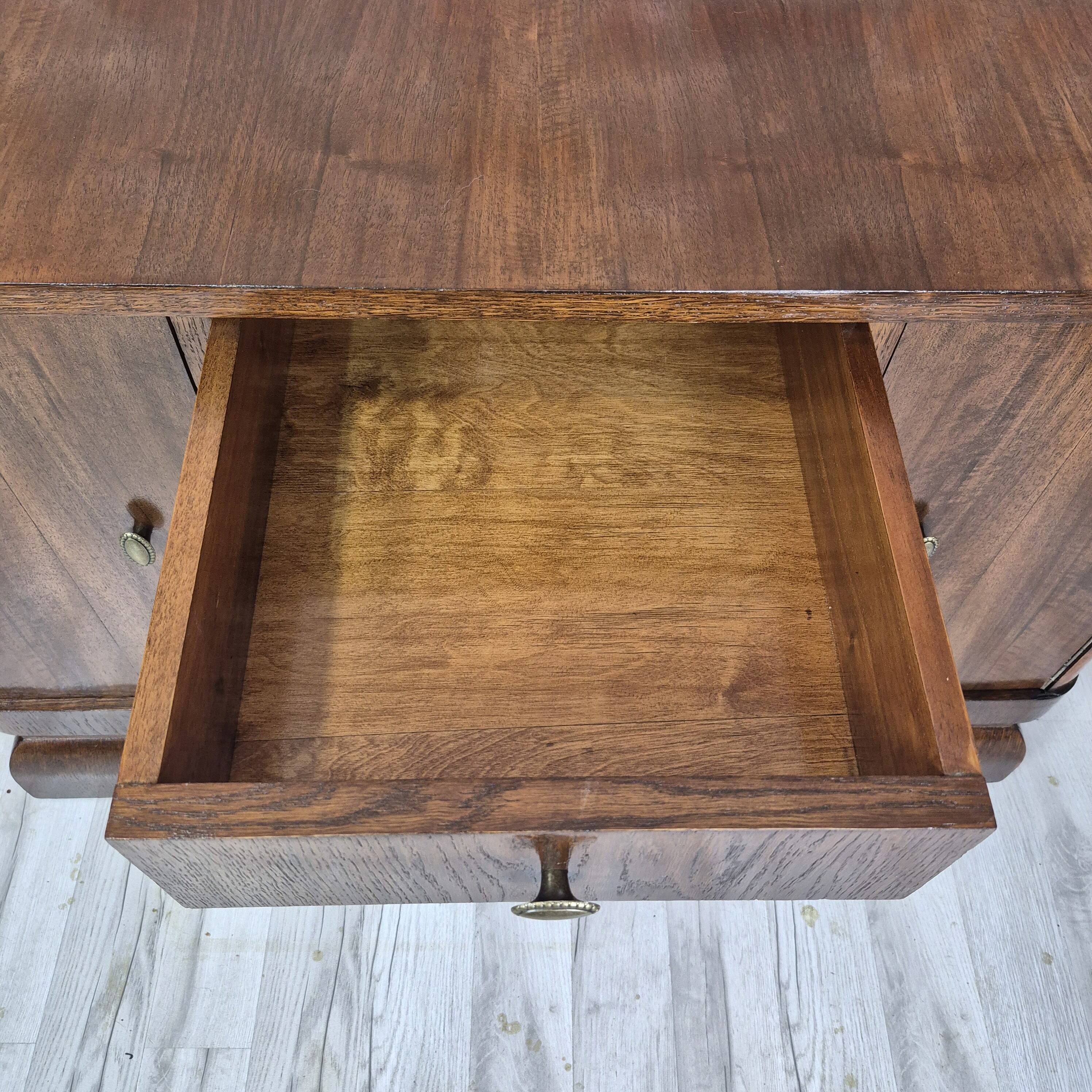 Restored Art Deco Walnut & Oak Commode TV Console 1940s