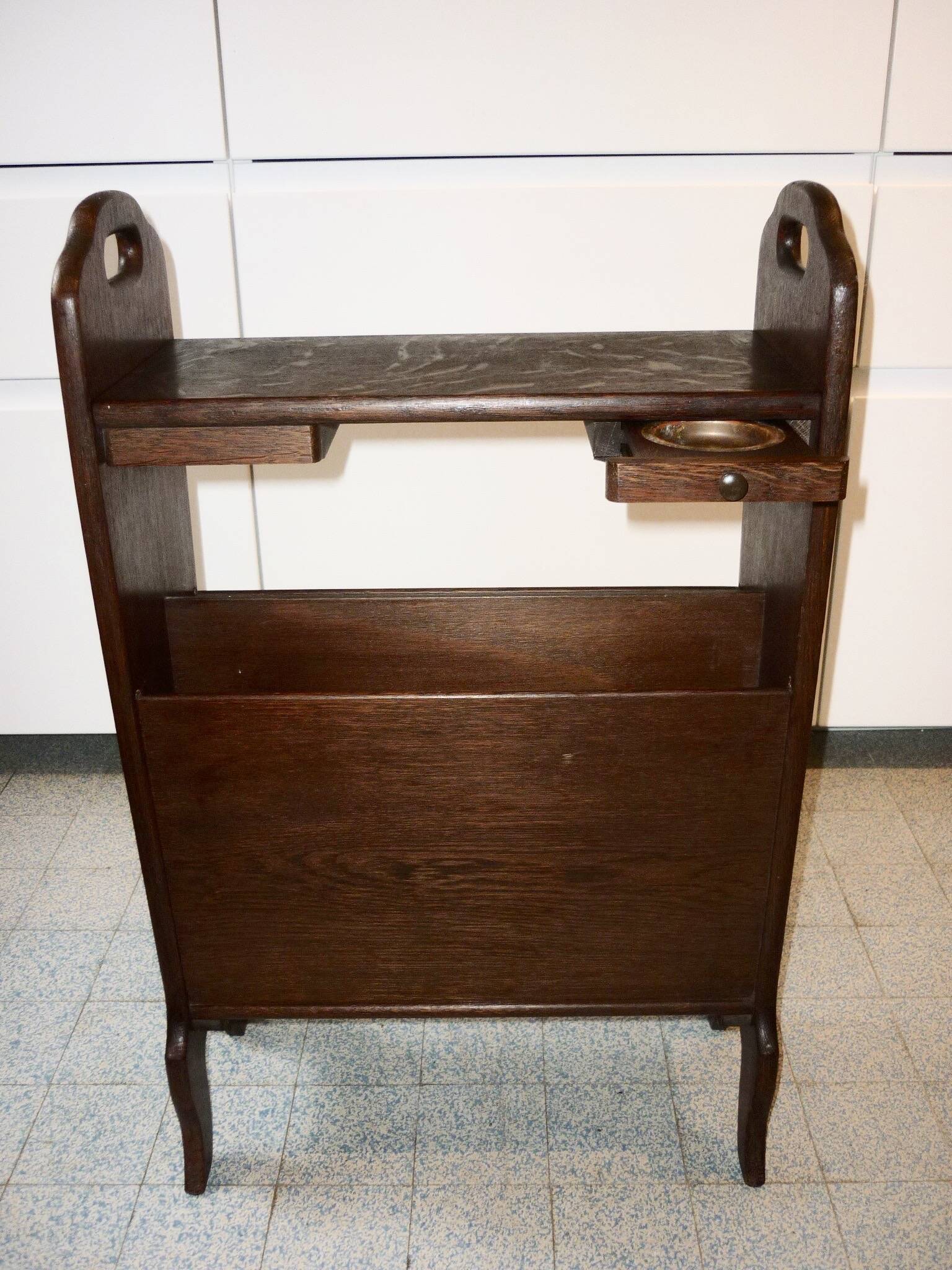 Magazine rack with ashtrays, wooden end table