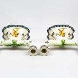 Pair of Renaissance candlesticks in earthenware – Gien pottery, 1970s