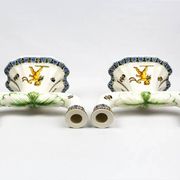 Pair of Renaissance candlesticks in earthenware – Gien pottery, 1970s