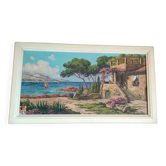 Oil on canvas signed by Gaston Aubert – large vintage Mediterranean landscape.