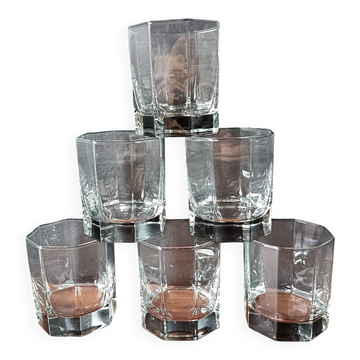 6 vintage transparent octagonal 24 cl glasses by Luminarc