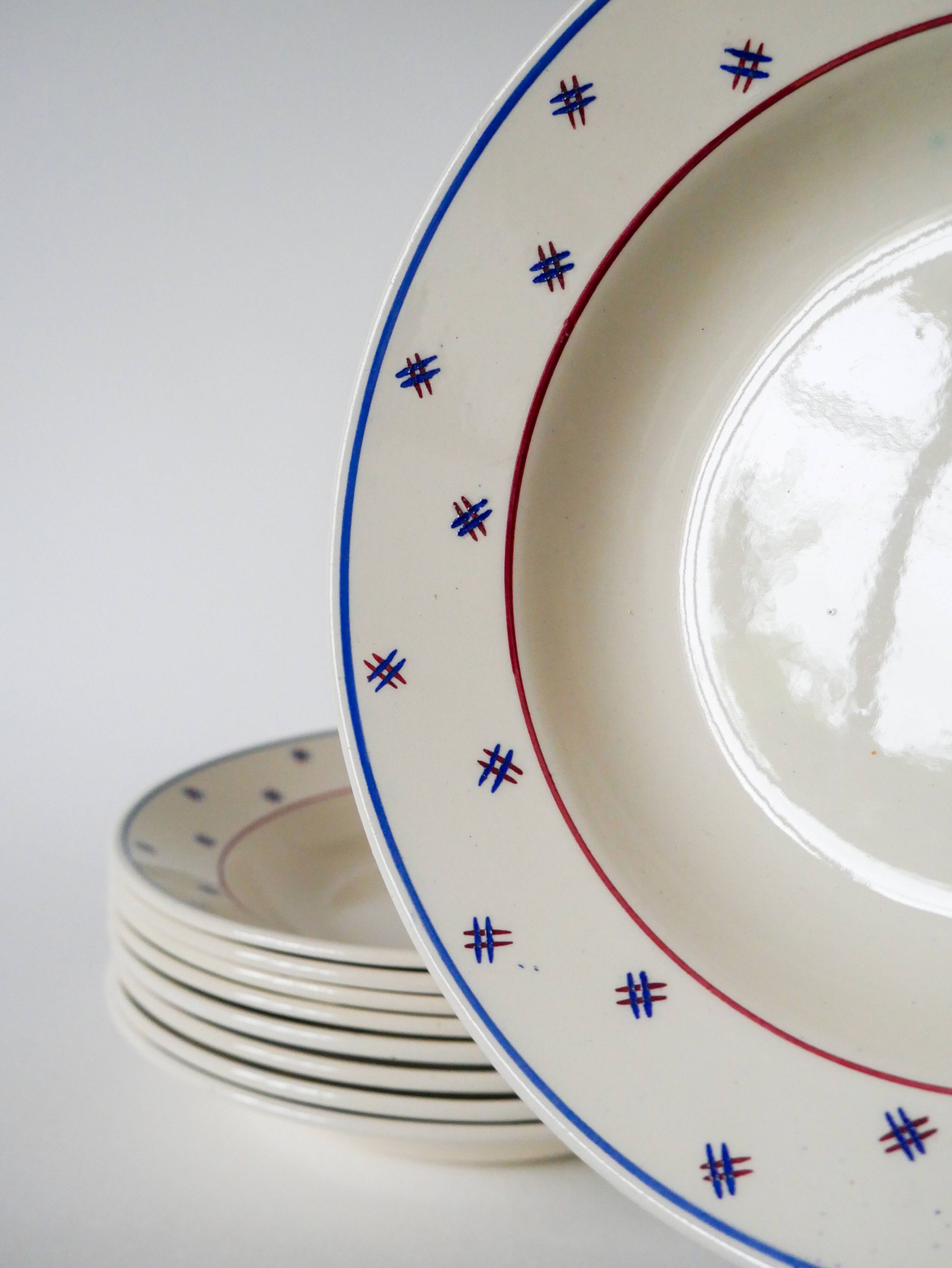 Lot of 9 soup plates, Lunéville model E Pierrée, 1940