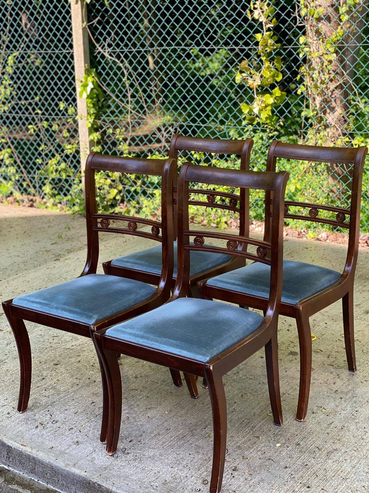 4 Louis Philippe walnut and blue velvet chairs
