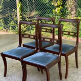 4 Louis Philippe walnut and blue velvet chairs