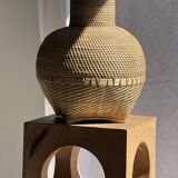 Coffee table, or openwork cubic stool in natural monoxyle mango wood H40.