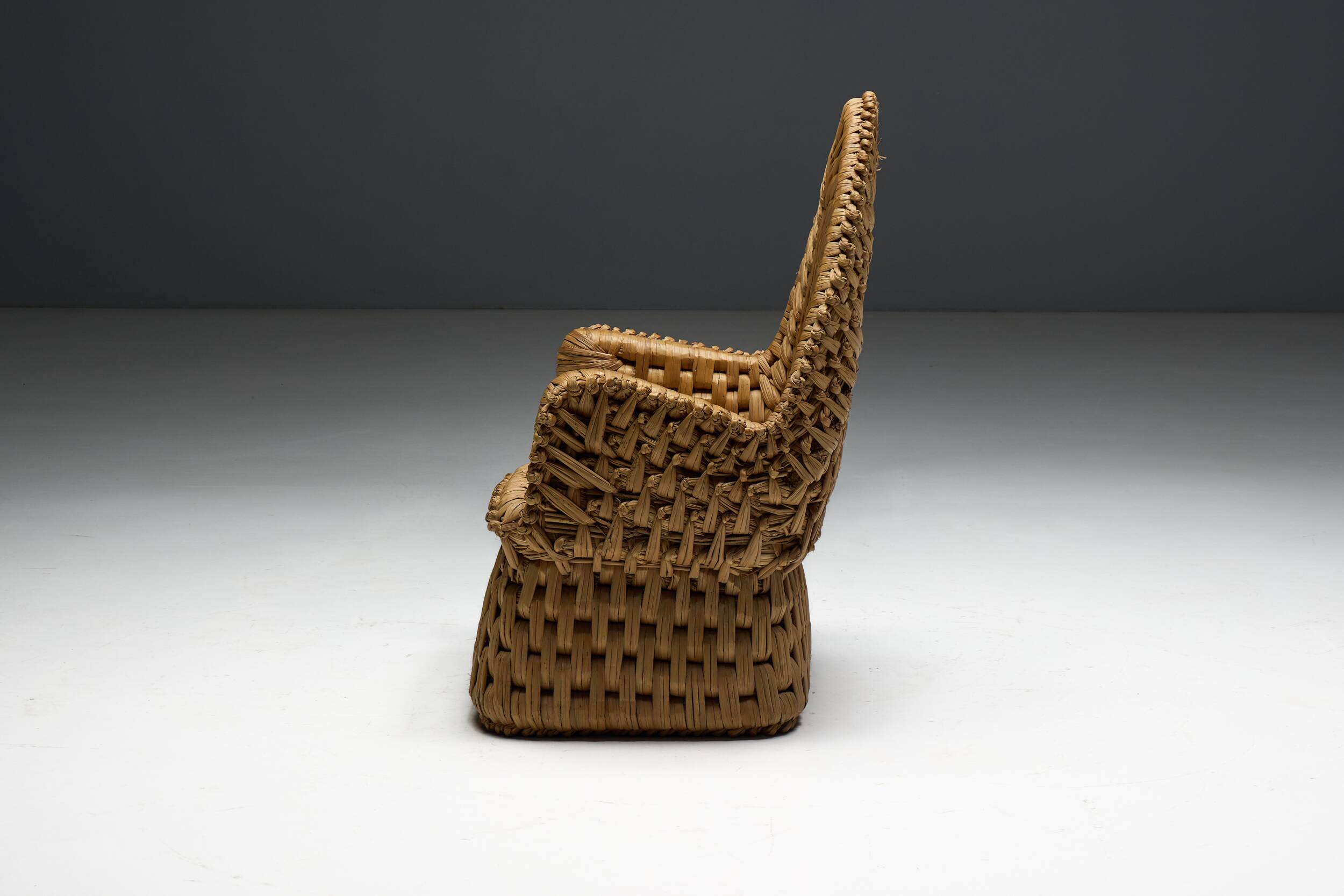 Vernacular Woven Straw Armchair, France, Early 20th Century