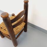 Vintage Charles Dudouyt Brutalist Low Chair in Wood and Straw