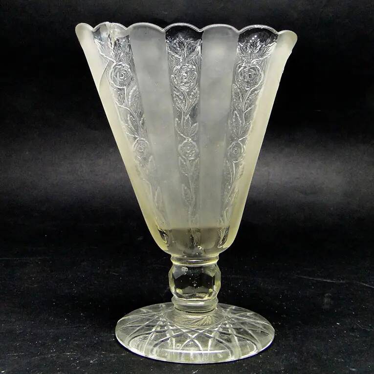 Art deco vase, pressed glass, bolesław morawski glassworks, poland, 1950s