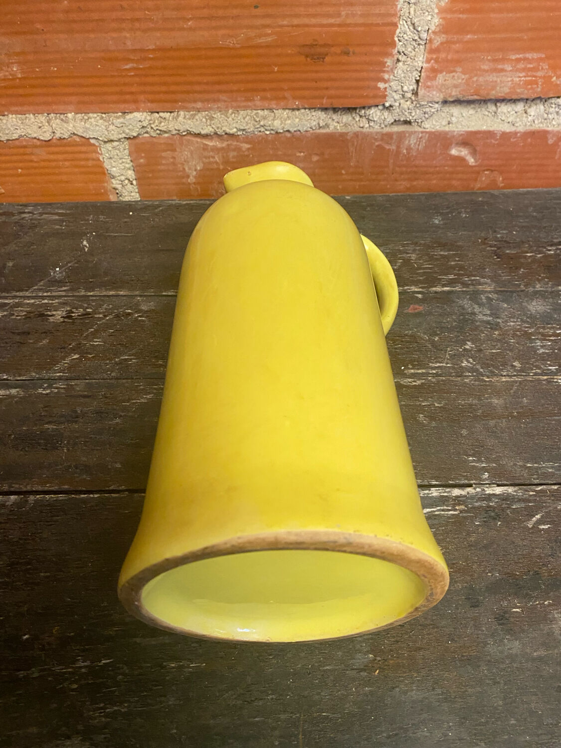 Old Yellow Glazed Ceramic Pitcher Vintage Kitchen #D427