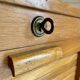 Vintage filing cabinet with double curtains, oak, Charles Schneider, Betschdorf.