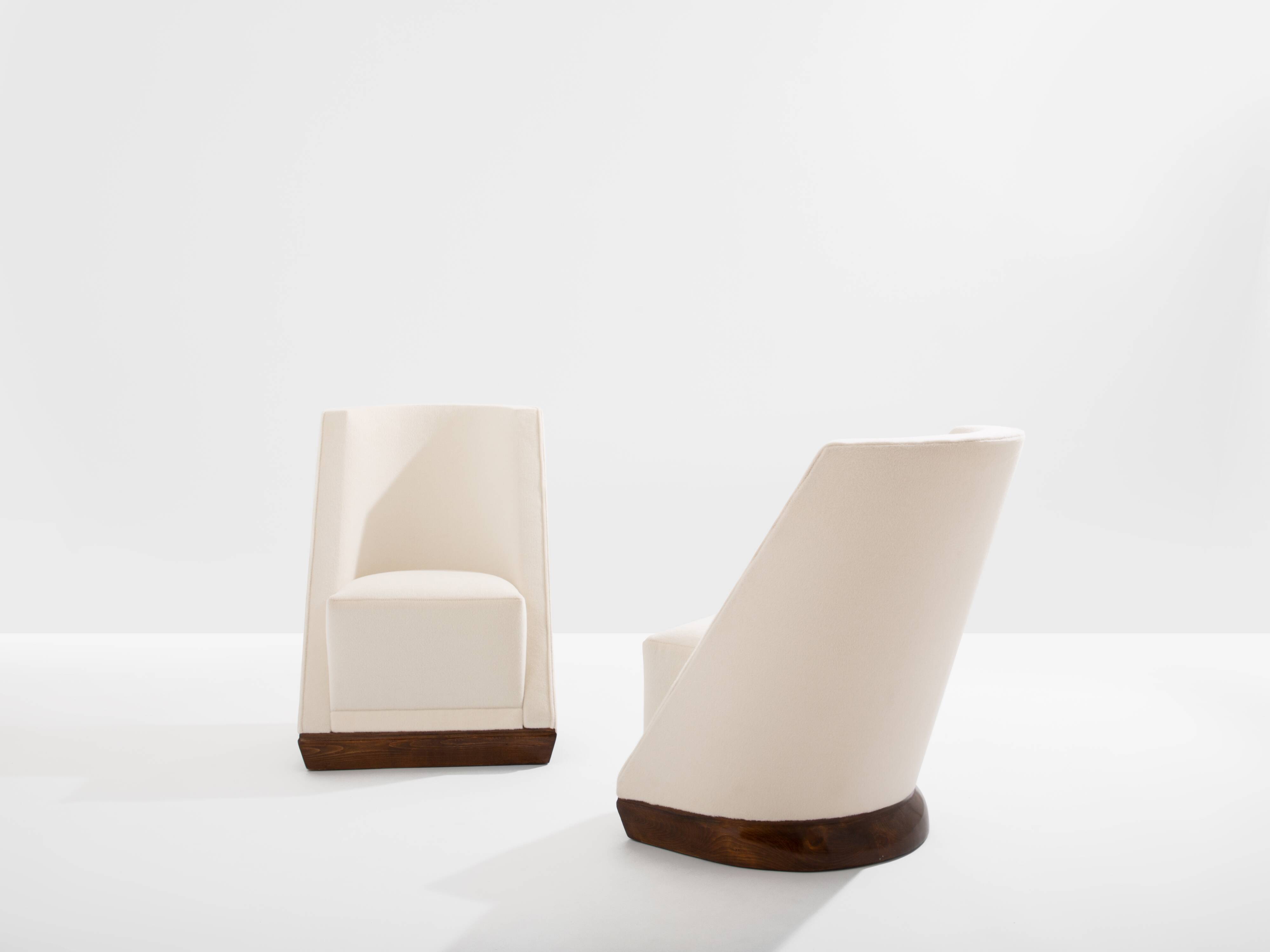 Louis Sognot pair of modernist armchairs in walnut and alpaca, 1927