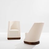 Louis Sognot pair of modernist armchairs in walnut and alpaca, 1927