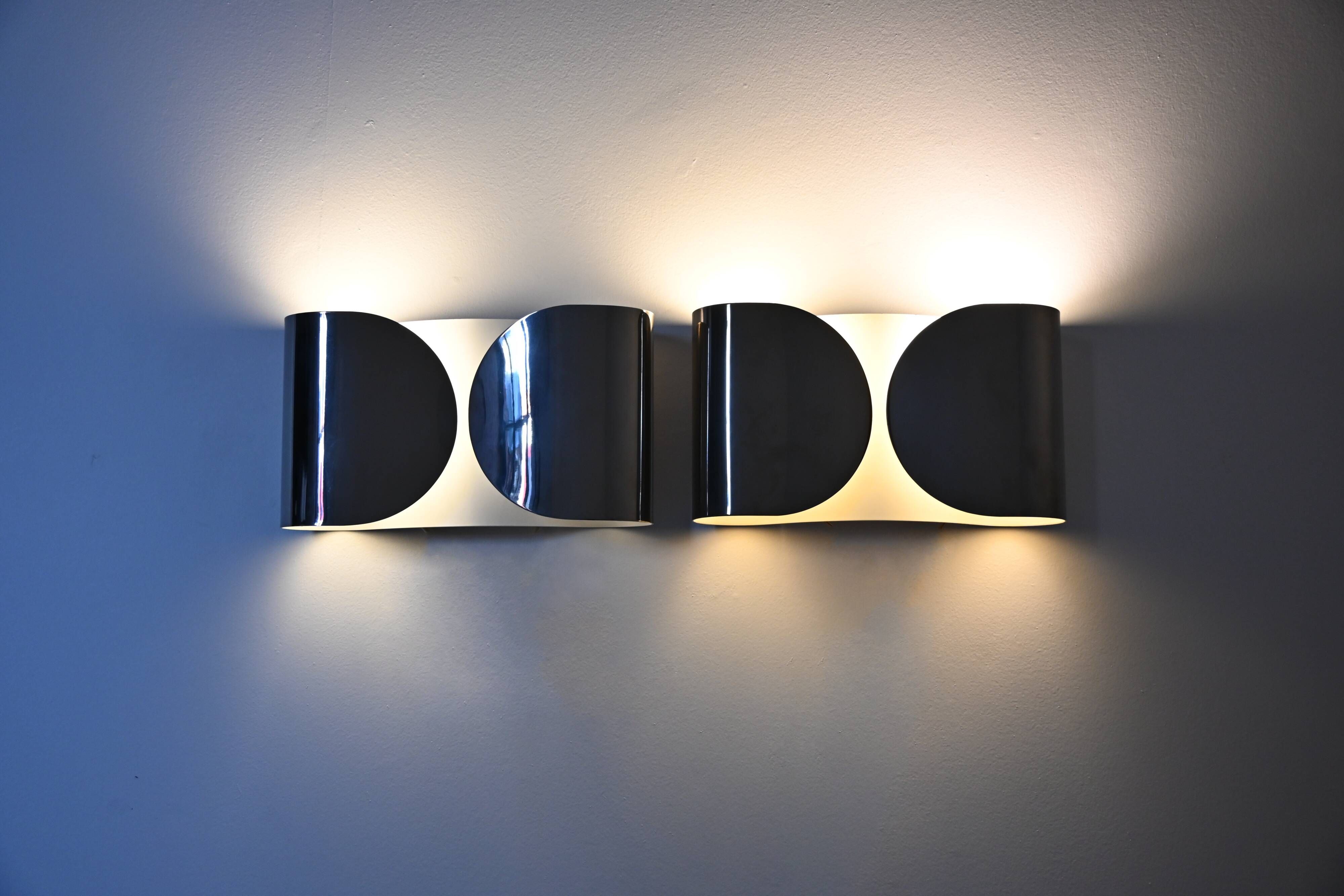 Pair of Chrome Foglio Wall Lights by Tobia & Afra Scarpa for Flos, 1960s