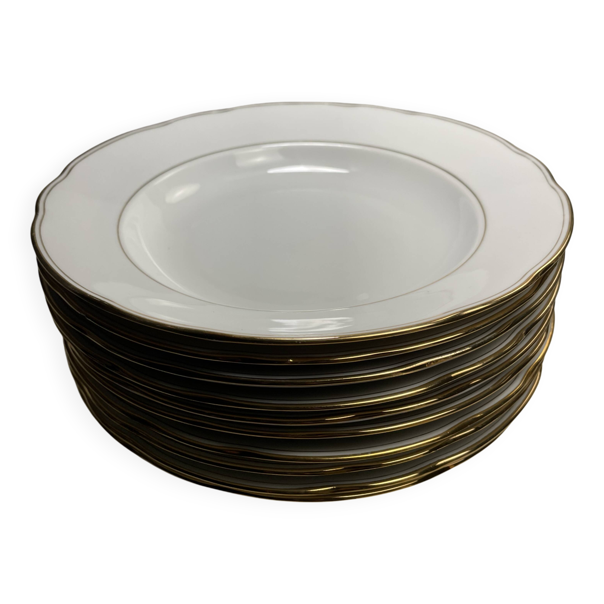 Lot de 10 Assiettes Creuses Dorées Bavaria