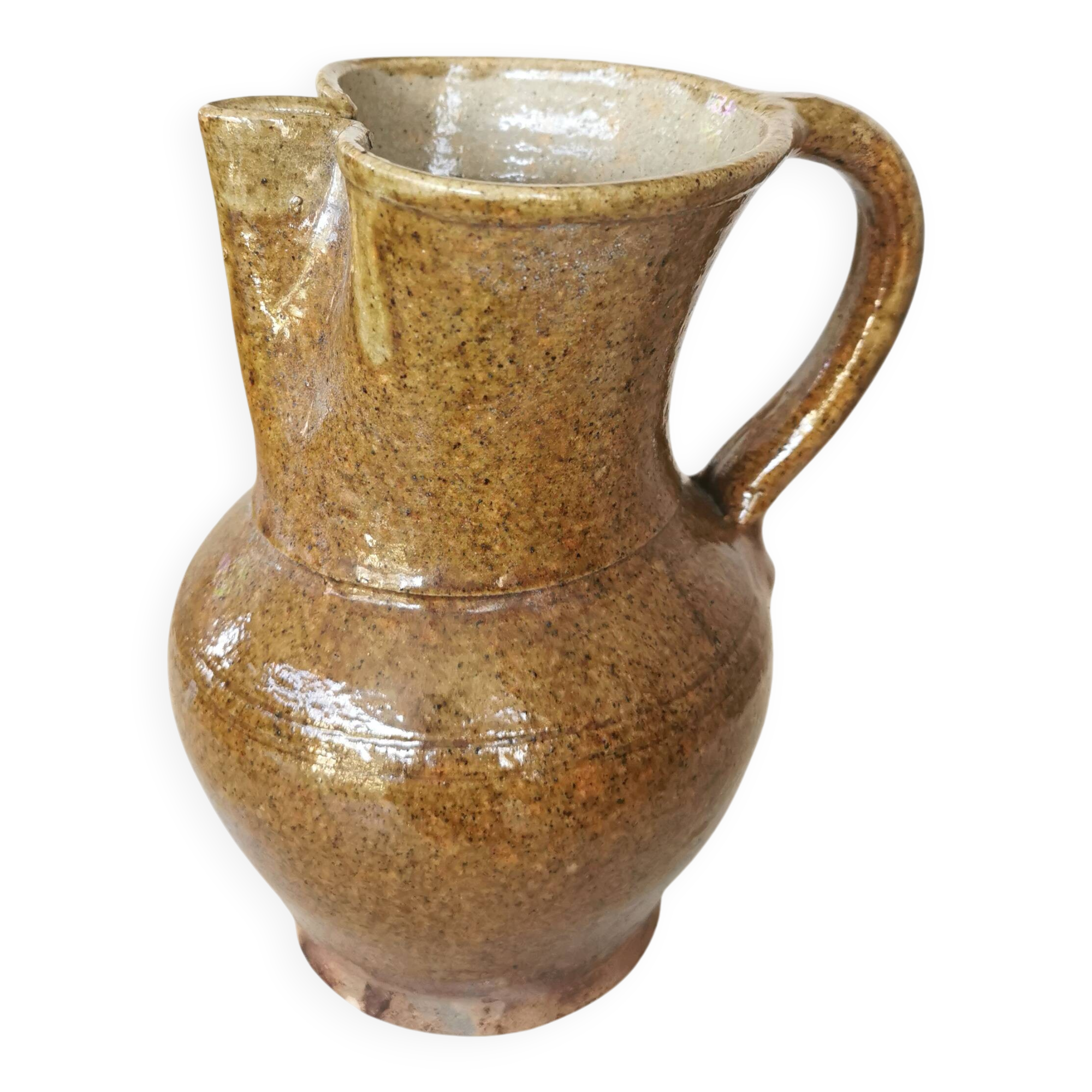 Vintage Studio Pottery Owl Pitcher: Speckled Glaze Stoneware Vase