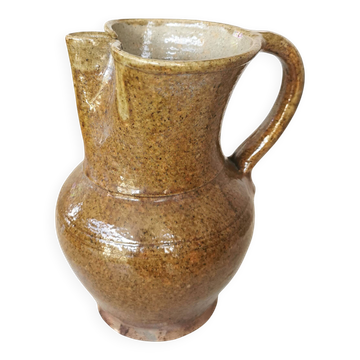Vintage Studio Pottery Owl Pitcher: Speckled Glaze Stoneware Vase