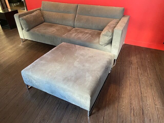 Urbani sofa and ottoman in grey alcantara