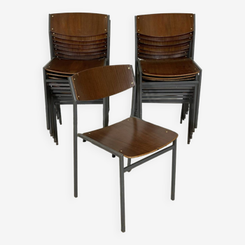 Set of 18 taupe steel brown chairs Gijs Van der Sluis Netherlands 1970s