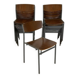 Set of 18 taupe steel brown chairs Gijs Van der Sluis Netherlands 1970s