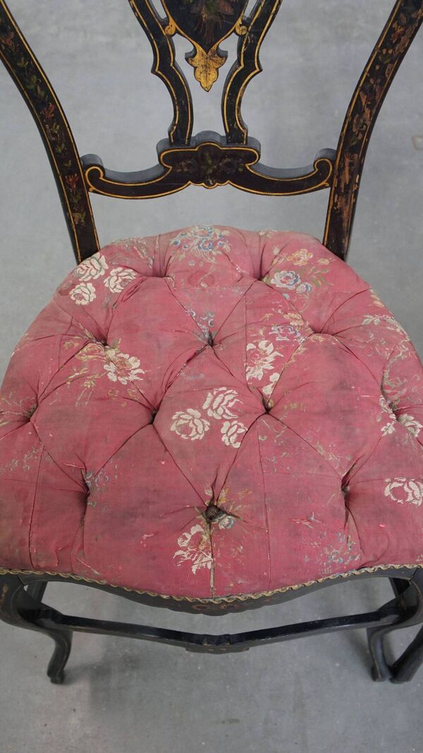 Ensemble de 2 chaises anciennes françaises Napoléon III incrustées de nacre