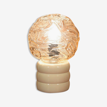 Table lamp, lacquered wood, textured molded glass 1960