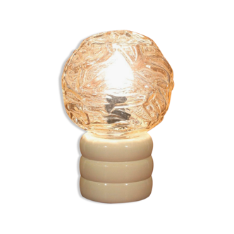 Table lamp, lacquered wood, textured molded glass 1960