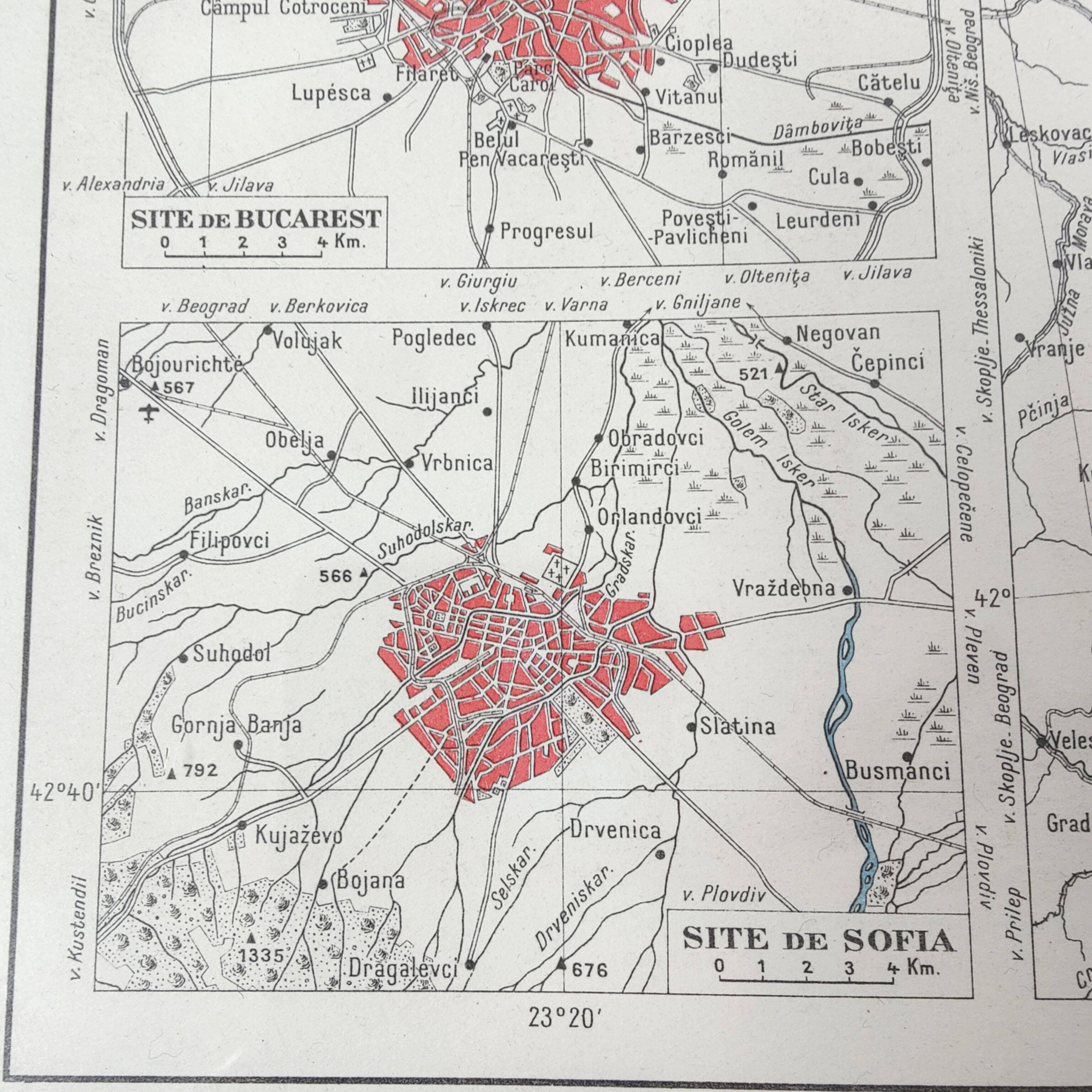 Old map Romania and Bulgaria 43x43cm from 1950