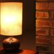 Purple ceramic lamp, silk lampshade, 70s
