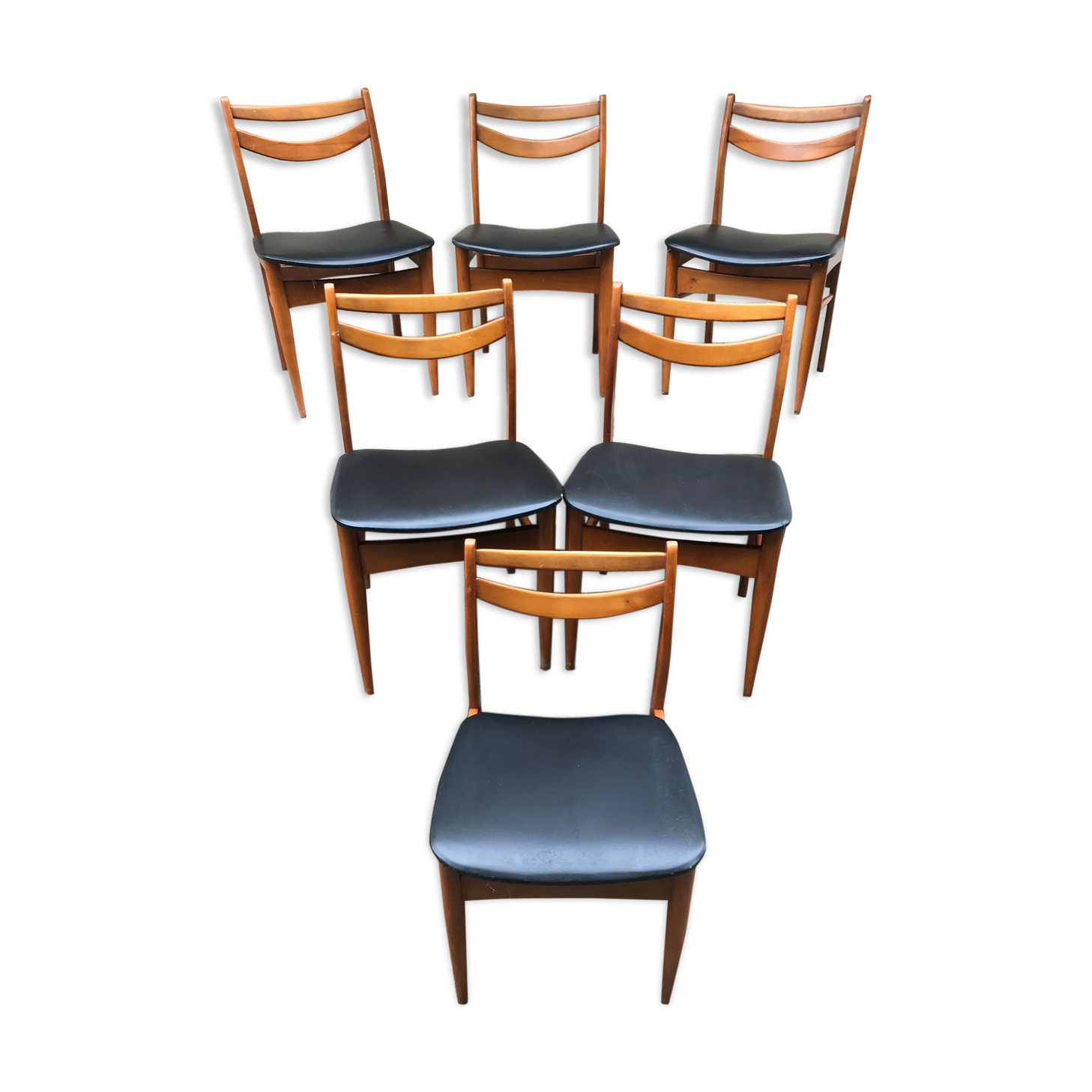 Series of 4 Old Scandinavian Chairs Wood Teck - Skai Skaï Black Vintage