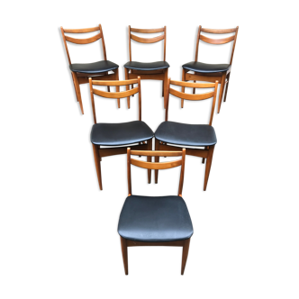 Series of 4 Old Scandinavian Chairs Wood Teck - Skai Skaï Black Vintage