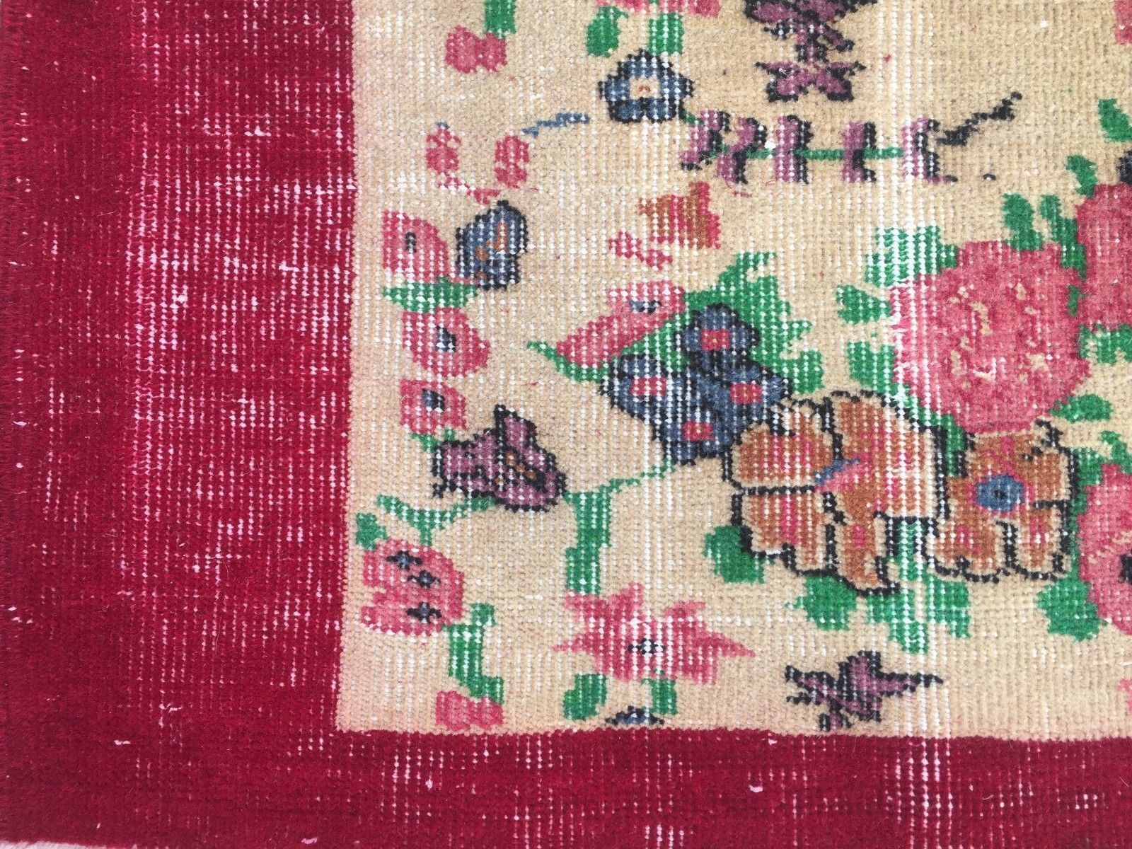 Old tribal handmade distressed persian wool rug country house chic turkish 192x108cm