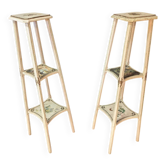 Pair of large painted wooden pedestals with three tiers.